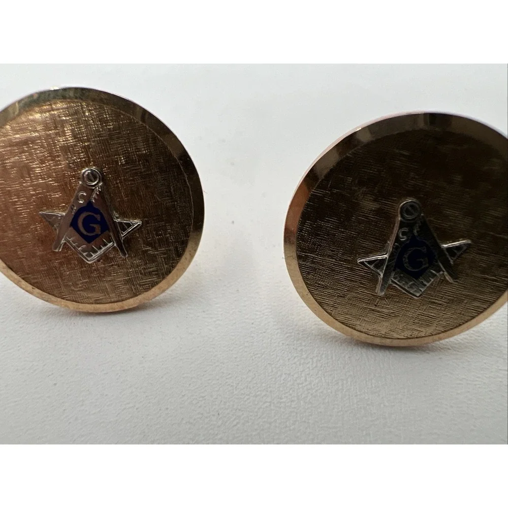 Old Vtg FreeMason Masonic Swank Gold Tone Pair Of Cufflinks God Ruler Compass